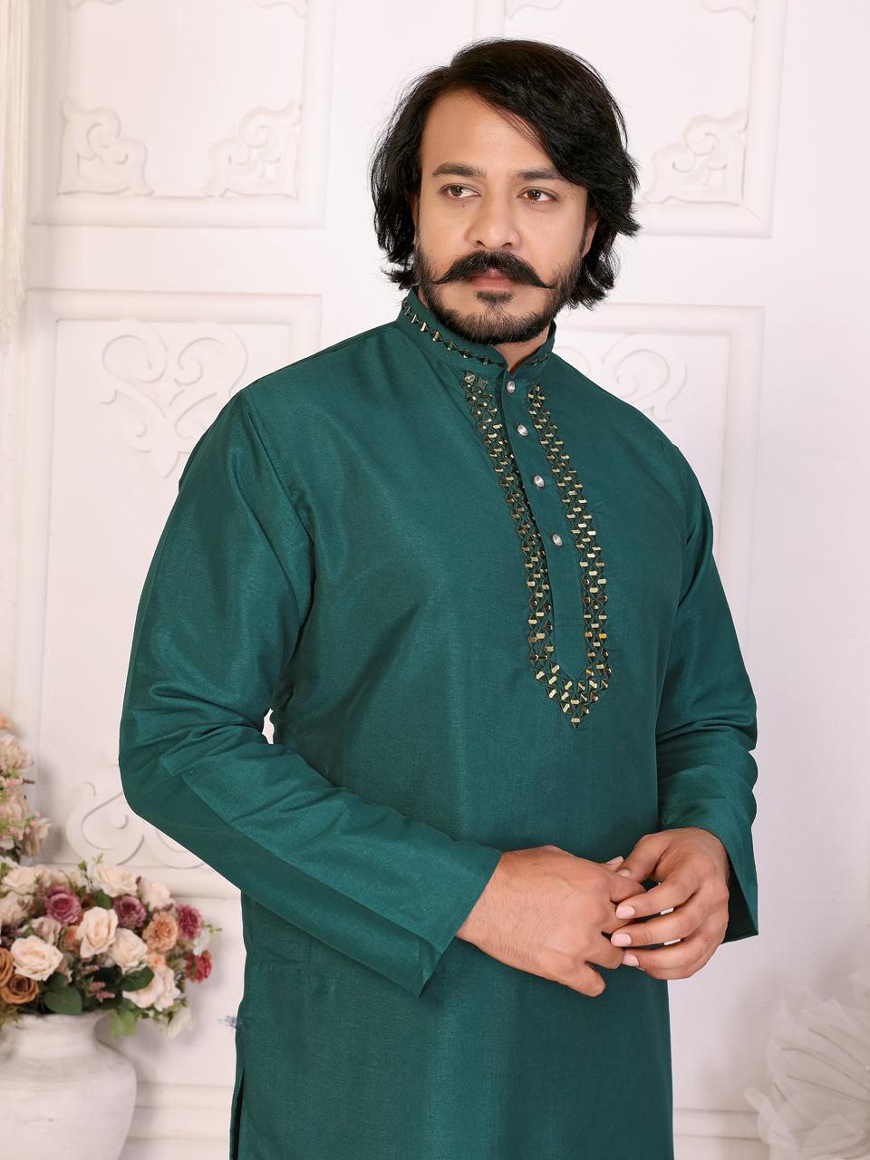 Couples Traditional Same Matching Men Kurta Pajama and Women Saree Blouse Outfits Set mahezon