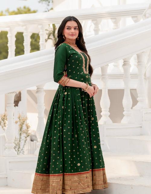 Load image into Gallery viewer, Festival Green Polka Paithani Women Gown Dress mahezon
