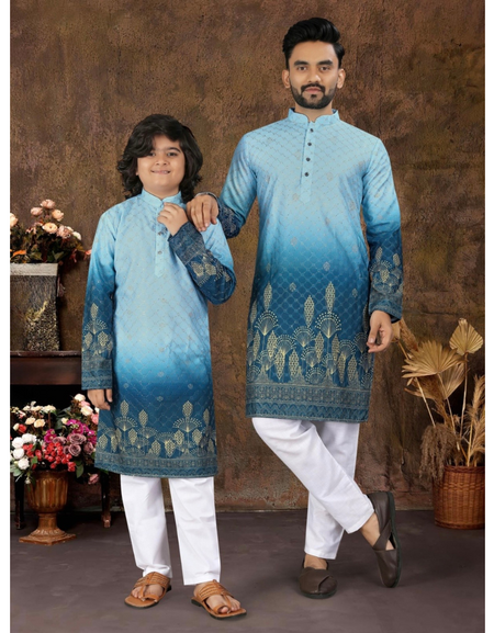 Traditional Indian Blue Father Son Same Matching Kurta Pajama mahezon