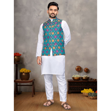 Traditional Indian Wedding Men Kurta Pajama Jacket mahezon