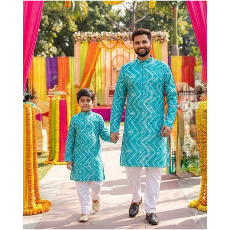 Traditional Indian Cotton Blue Father Son Same Matching Kurta Pajama mahezon