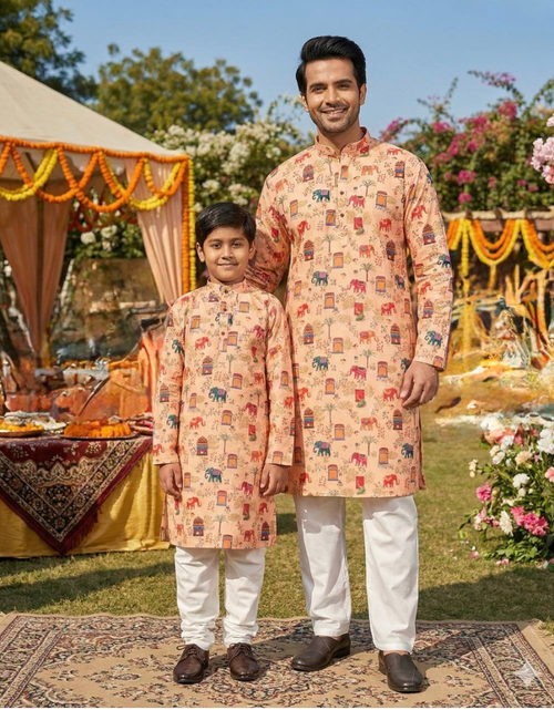 Load image into Gallery viewer, Traditional Indian Cotton Father Son Same Matching Kurta Pajama mahezon
