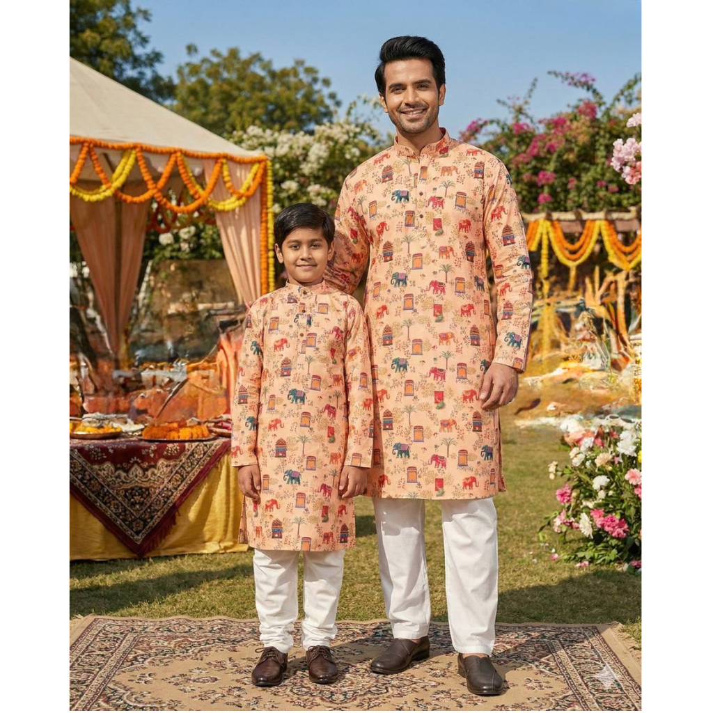 Traditional Indian Cotton Father Son Same Matching Kurta Pajama mahezon