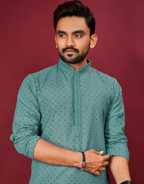 Load image into Gallery viewer, Traditional Indian Cotton Lucknowi Men Kurta Pyjama Set mahezon
