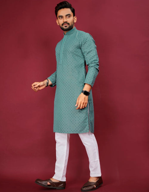 Load image into Gallery viewer, Traditional Indian Cotton Lucknowi Men Kurta Pyjama Set mahezon
