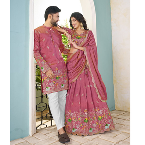 Traditional Indian Couple Wear Same Matching Men Kurta Women Lehenga Blouse Dupatta for Weddings mahezon