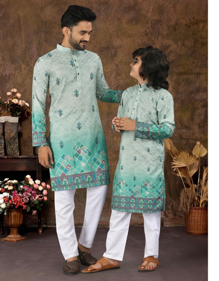 Traditional Indian Designer Father Son Same Matching Kurta Pajama mahezon