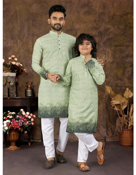 Traditional Indian Green Father Son Same Matching Kurta Pajama mahezon