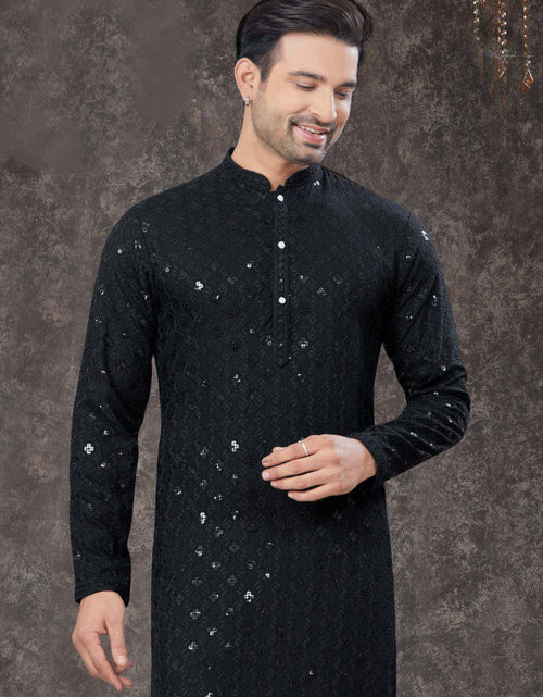 Load image into Gallery viewer, Lucknowi Chikankari Black Mens Kurta Pajama mahezon
