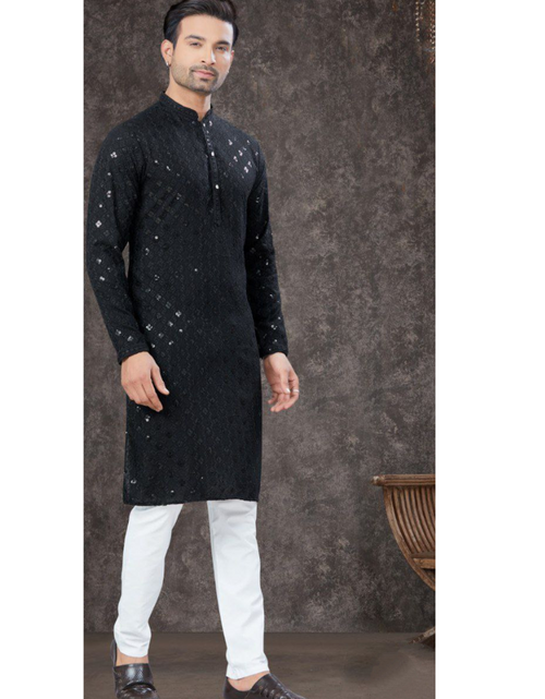 Load image into Gallery viewer, Lucknowi Chikankari Black Mens Kurta Pajama mahezon
