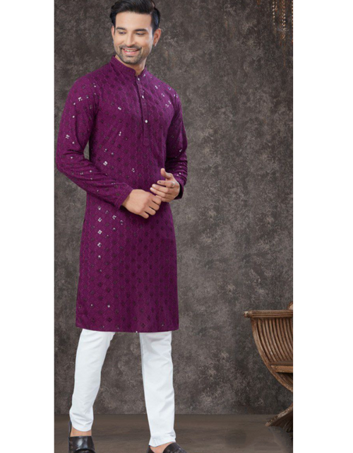 Load image into Gallery viewer, Lucknowi Chikankari Purple Mens Kurta Pajama mahezon
