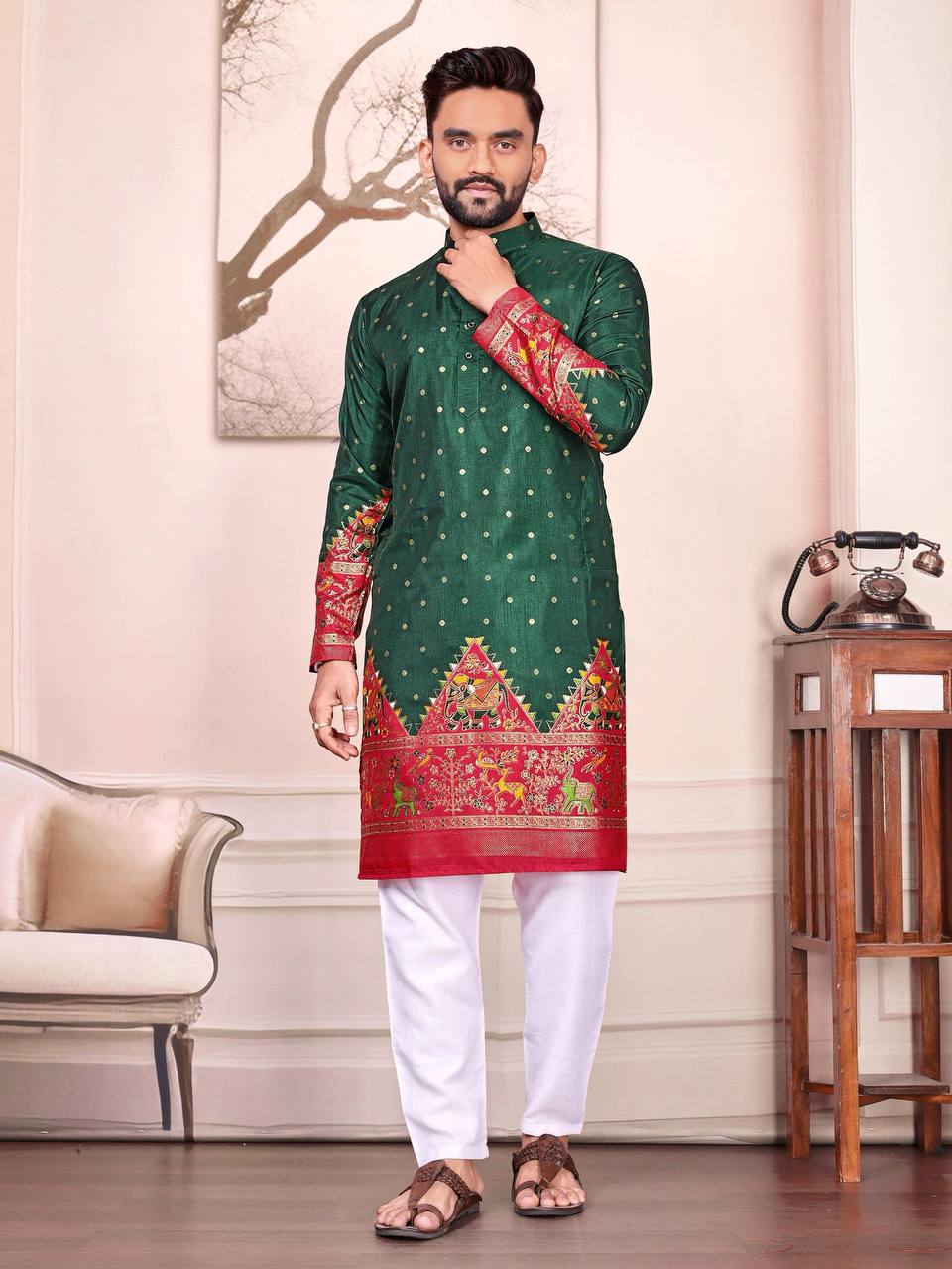 Traditional Indian Couple Wear Same Matching Men Kurta Pajama Women Lehenga Choli Dupatta mahezon
