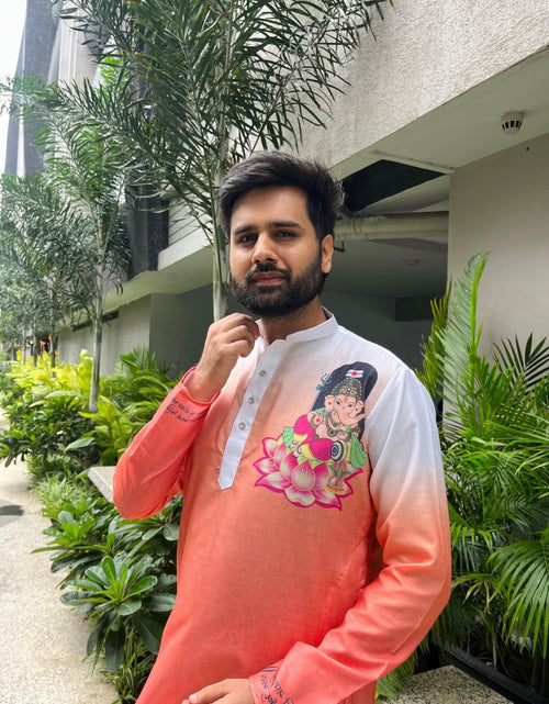 Load image into Gallery viewer, Traditional Indian Men’s Ganesh Chaturthi Special Kurta Pajama mahezon
