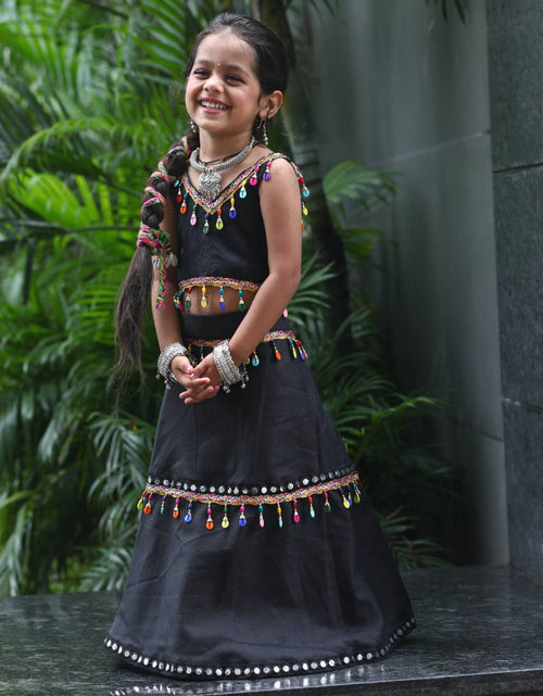 Load image into Gallery viewer, Traditional Navratri Garba Kids Girls Black Lehenga Blouse mahezon
