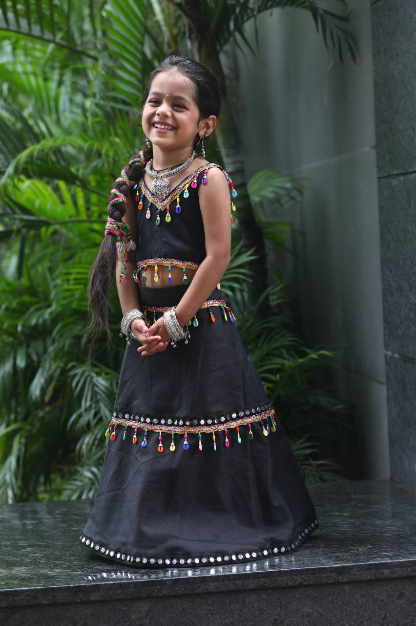 Traditional Navratri Garba Kids Girls Black Lehenga Blouse mahezon