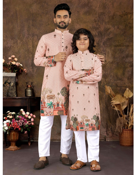 Traditional Indian Pink Father Son Same Matching Kurta Pajama mahezon