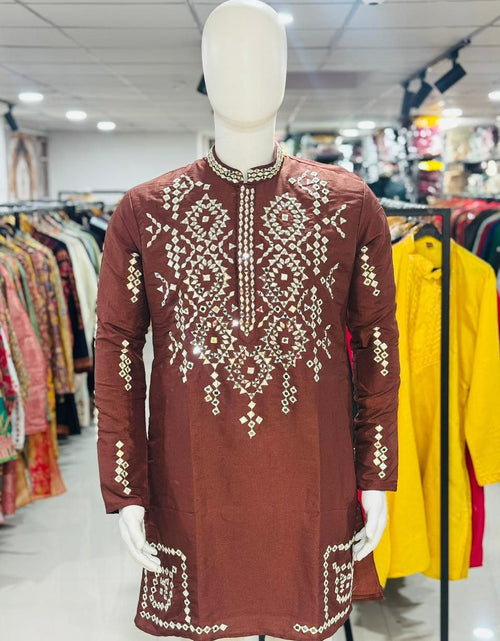 Load image into Gallery viewer, Indian Traditional Silk Embroidery Men’s Short Kurta Pajama Set mahezon

