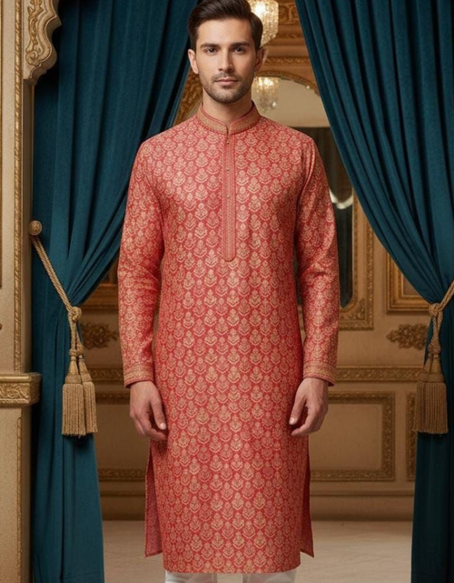 Load image into Gallery viewer, Traditional Indian Wedding Silk Embroidery Men’s Short Kurta Pajama Set mahezon
