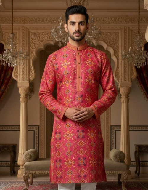 Load image into Gallery viewer, Traditional Indian Wedding Silk Embroidery Men’s Short Kurta Pajama Set mahezon
