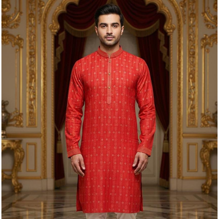 Traditional Indian Wedding Silk Embroidery Men’s Short Kurta Pajama Set mahezon