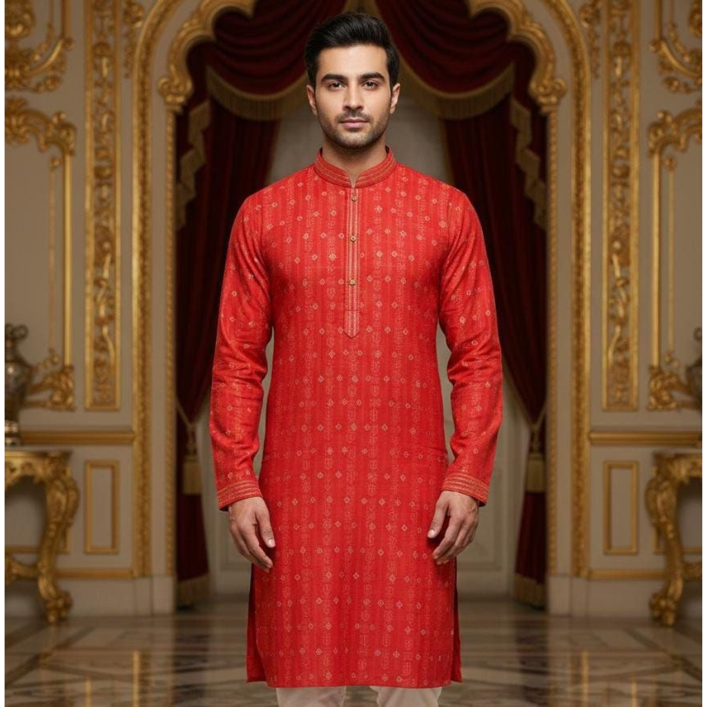 Traditional Indian Wedding Silk Embroidery Men’s Short Kurta Pajama Set mahezon