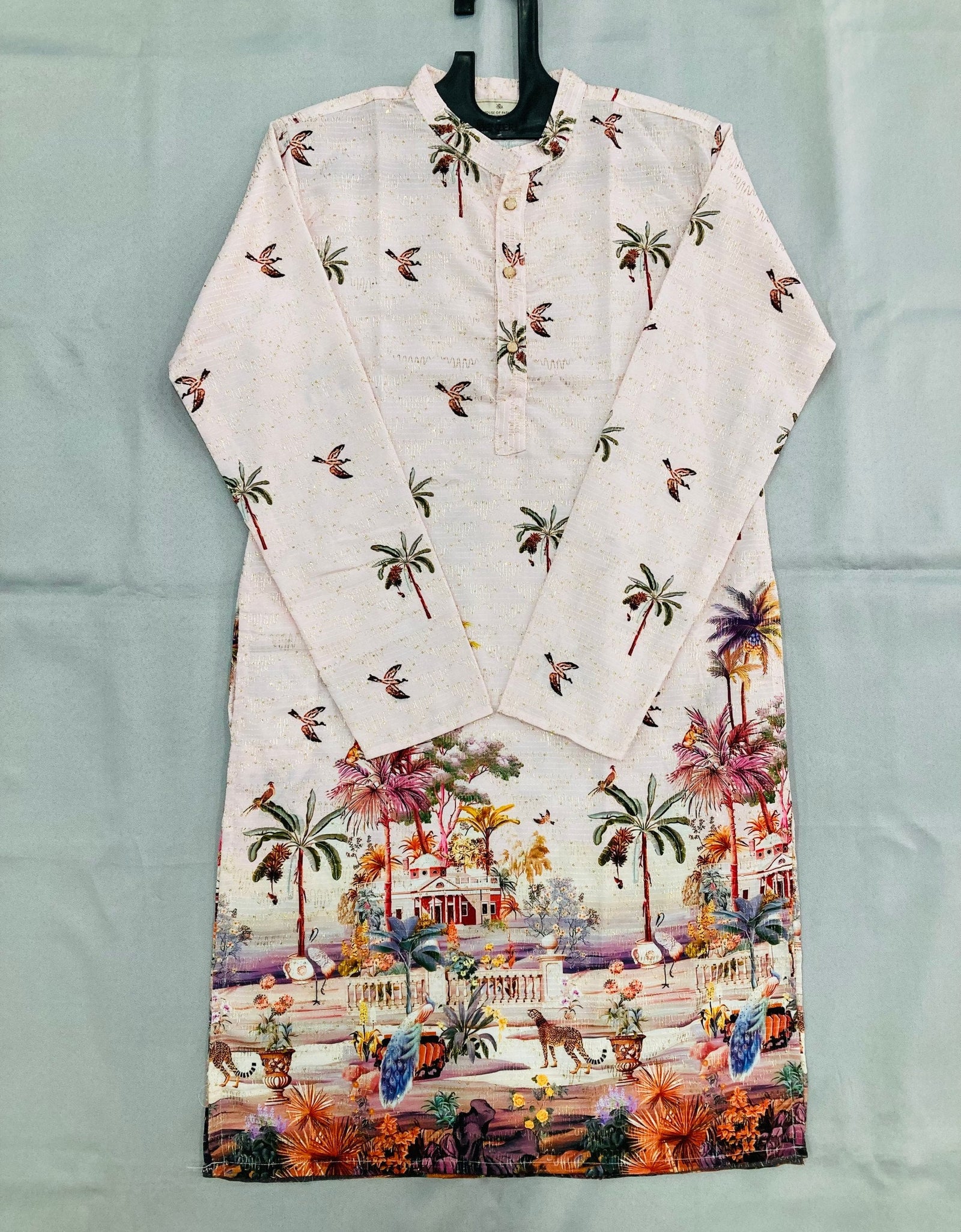 Ethnic Traditional Indian White Men Kurta Pajama with Crochet Sequence work and Digital Print mahezon