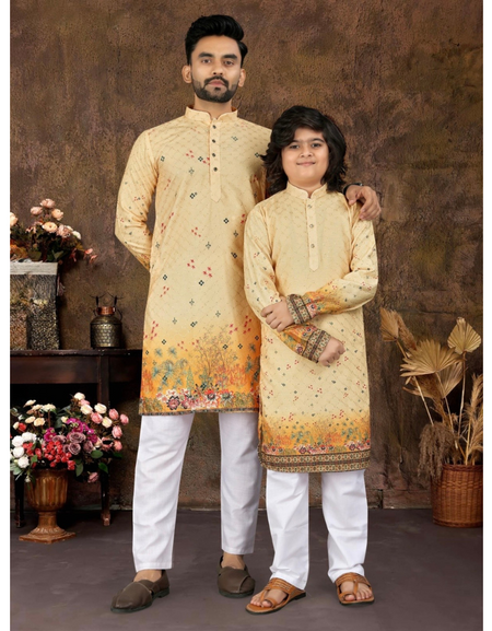 Traditional Indian Yellow Father Son Same Matching Kurta Pajama mahezon