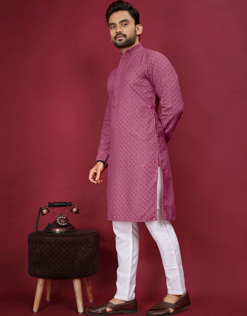Load image into Gallery viewer, Indian Traditional Cotton Lucknowi Men Kurta Pyjama Set mahezon
