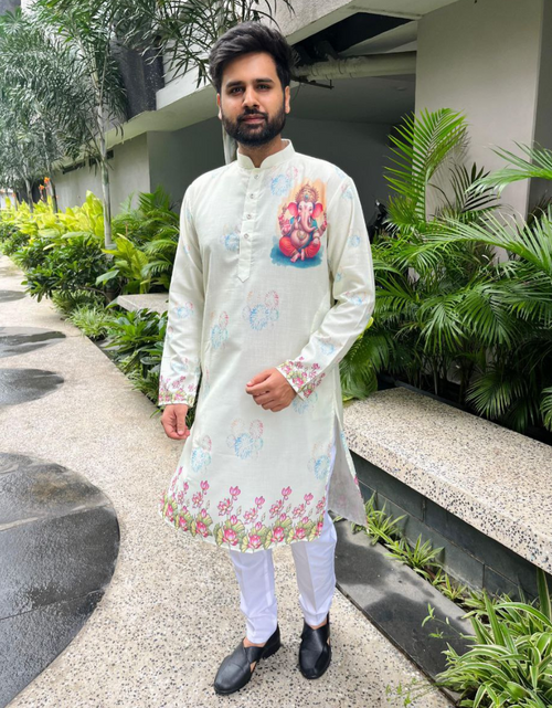 Load image into Gallery viewer, Traditional Men’s Stylish Ganesh Chaturthi Special Kurta Pajama mahezon
