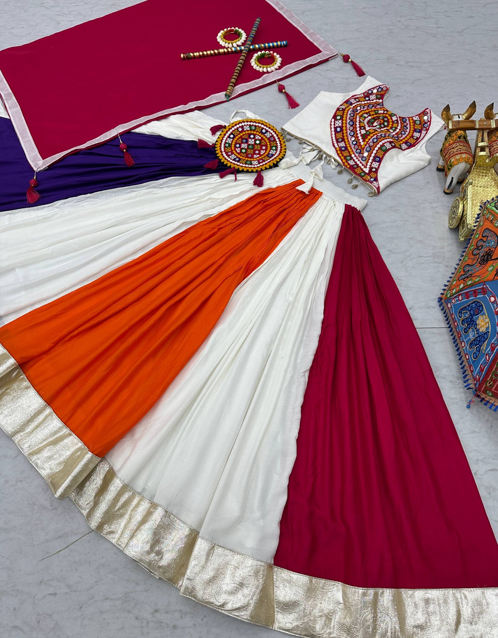 Traditional Navratri Embroidery Women Lehenga Choli Dupatta mahezon