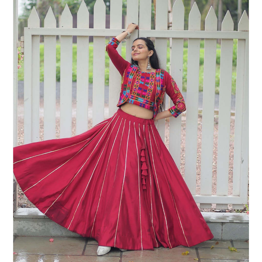 Traditional Navratri Gamthi Embroidery Women Lehenga Choli mahezon