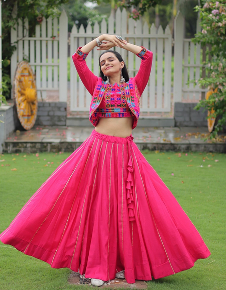Traditional Navratri Gamthi Embroidery Women Lehenga Choli mahezon