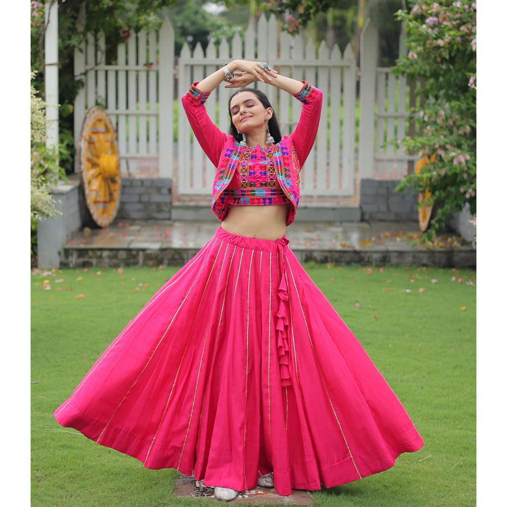 Traditional Navratri Gamthi Embroidery Women Lehenga Choli mahezon