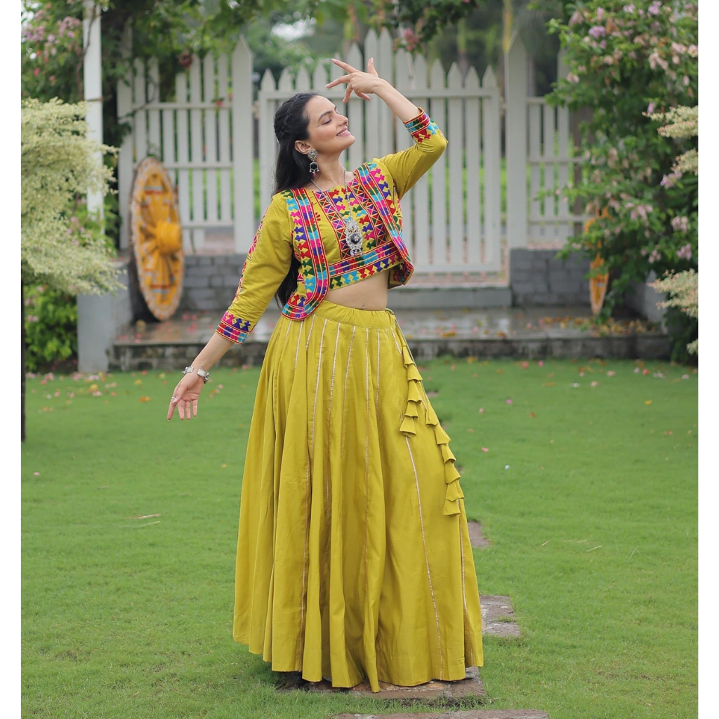 Traditional Navratri Gamthi Embroidery Women Lehenga Choli mahezon