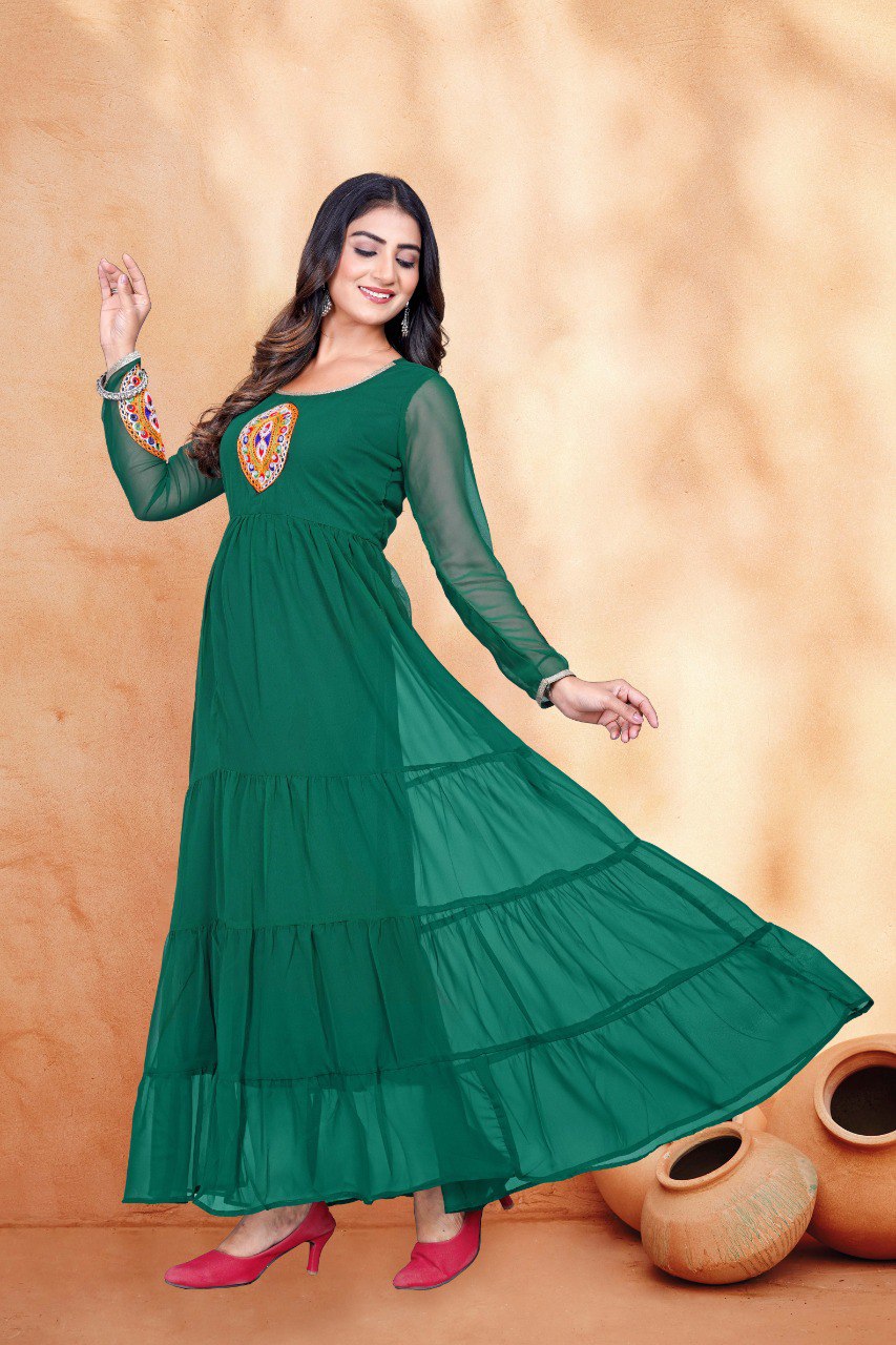Traditional Navratri Garba Embroidery Green Women Gown mahezon