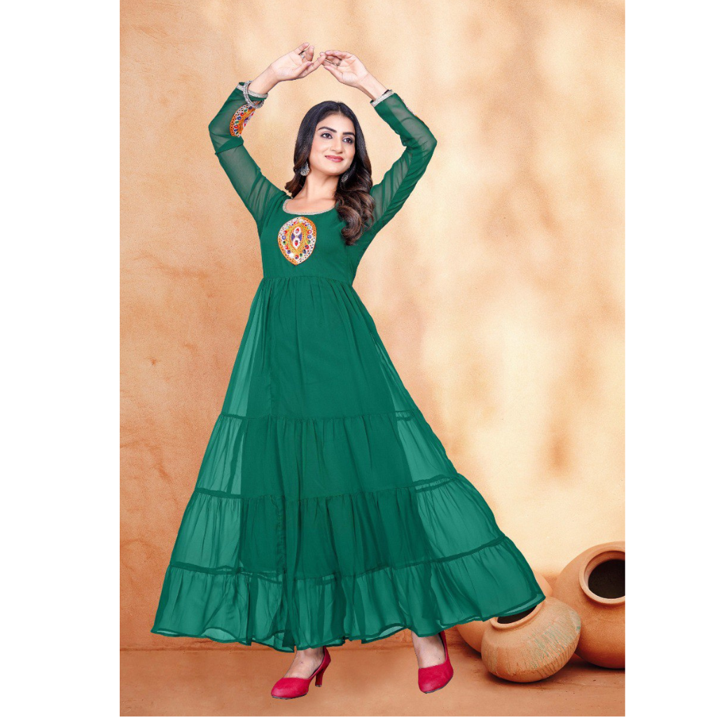 Traditional Navratri Garba Embroidery Green Women Gown mahezon