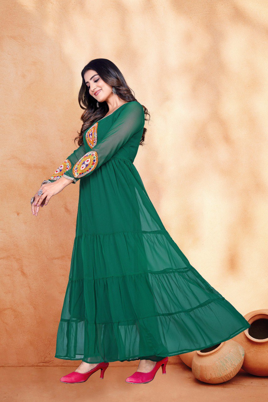 Traditional Navratri Garba Embroidery Green Women Gown mahezon