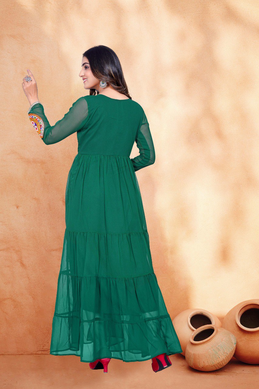 Traditional Navratri Garba Embroidery Green Women Gown mahezon