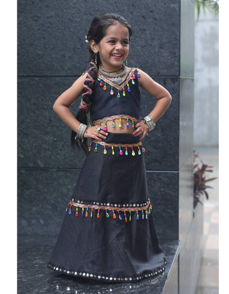 Traditional Navratri Garba Kids Girls Black Lehenga Blouse mahezon