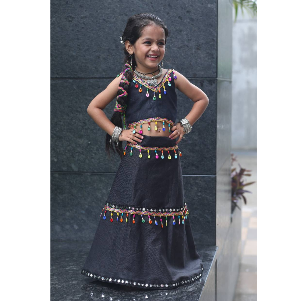 Traditional Navratri Garba Kids Girls Black Lehenga Blouse mahezon