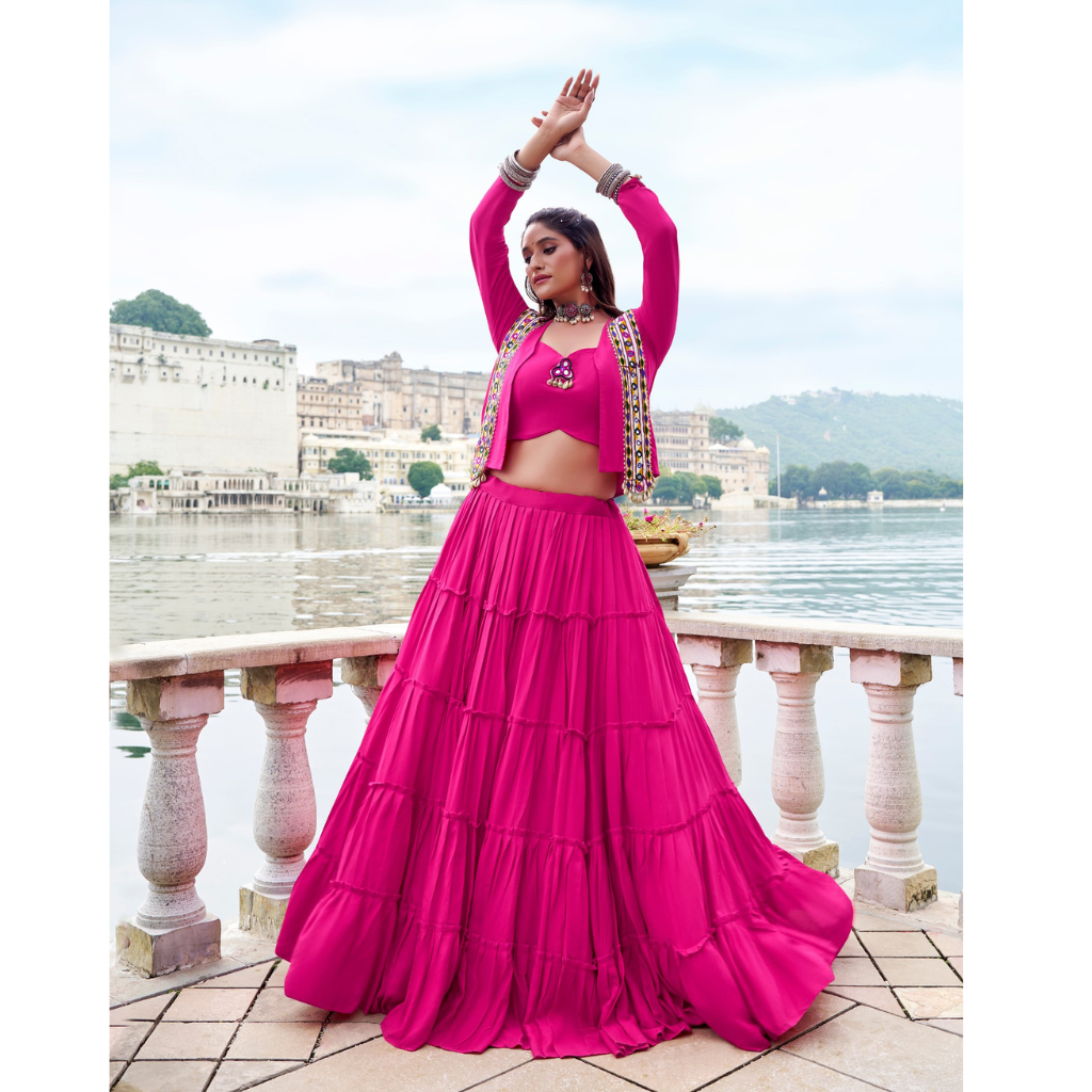 Traditional Navratri Garba Women Lehenga Blouse Koti mahezon