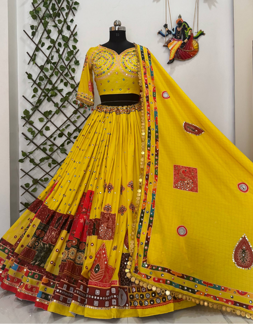 Load image into Gallery viewer, Traditional Navratri Garba Yellow Embroidery Women Lehenga Choli mahezon

