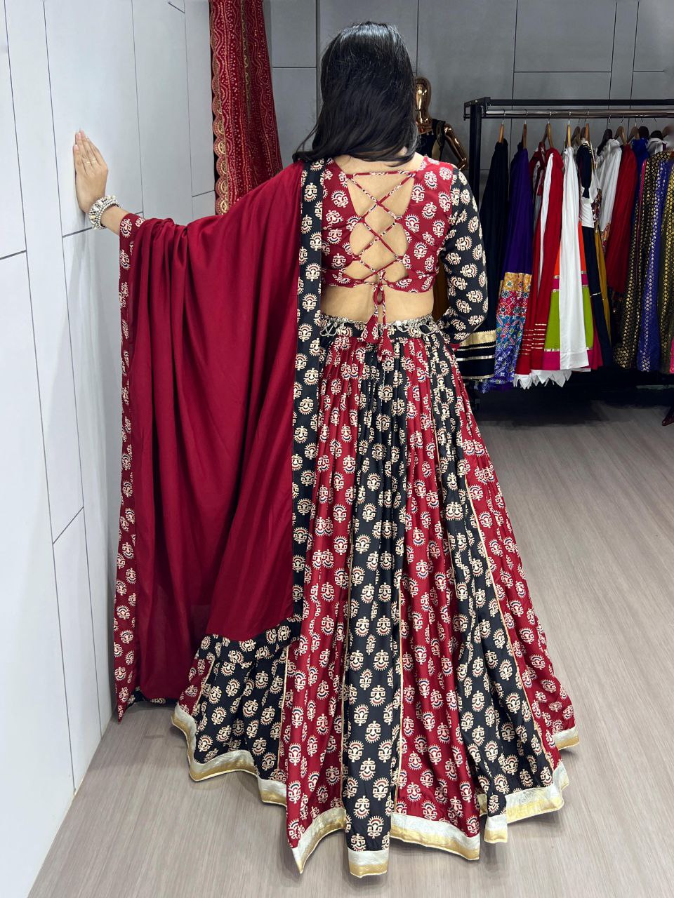 Navratri Special Ajarakh Women Lehenga Choli mahezon
