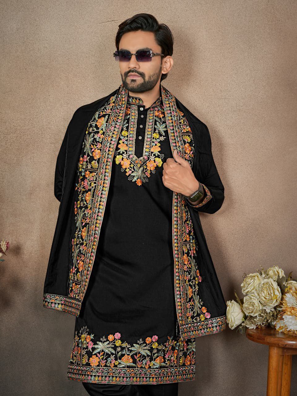 Traditional Wedding Men Kurta Pyjama Dupatta mahezon