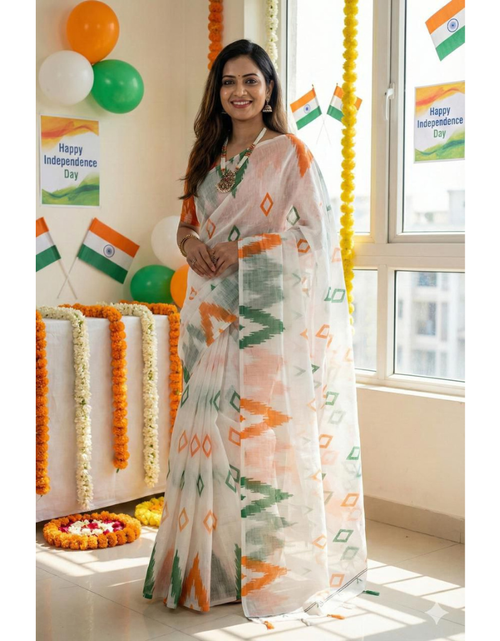 Load image into Gallery viewer, Tricolour Republic Day Women’s Saree mahezon
