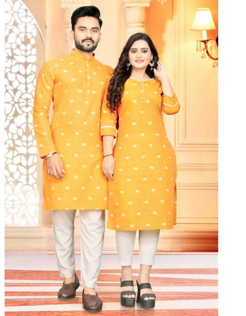 Load image into Gallery viewer, Couple wear Yellow Indian Traditional Same Matching Outfits mahezon
