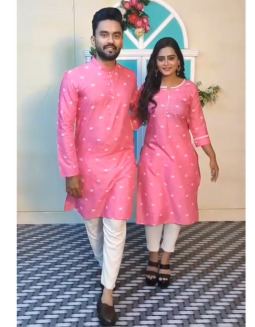 Load image into Gallery viewer, Couple wear Pink Indian Traditional Same Matching Outfits mahezon
