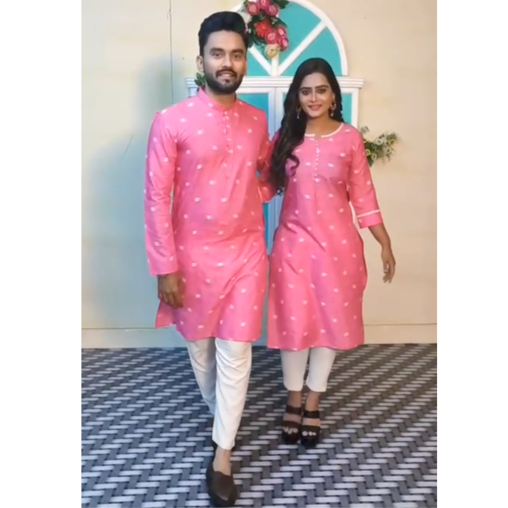 Couple wear Pink Indian Traditional Same Matching Outfits mahezon