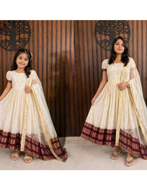 Load image into Gallery viewer, Mother Daughter Combo Twinning Silk Anarkali Gown Set with Dupatta
