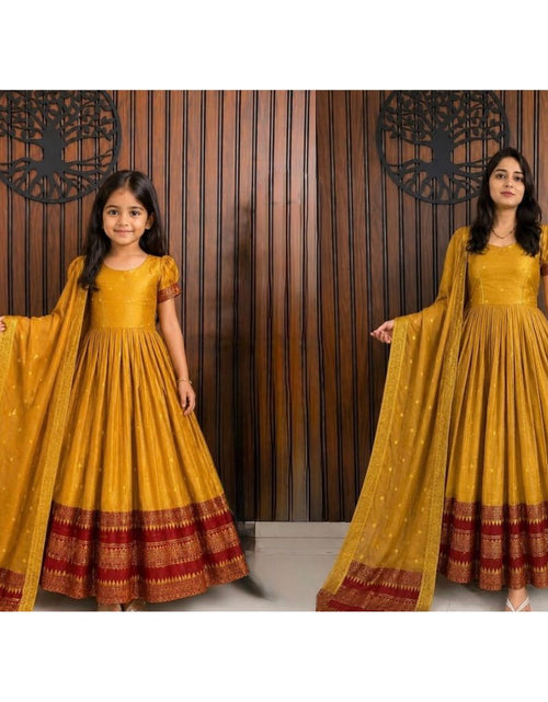Load image into Gallery viewer, Mother Daughter Combo Twinning Silk Anarkali Gown Set with Dupatta
